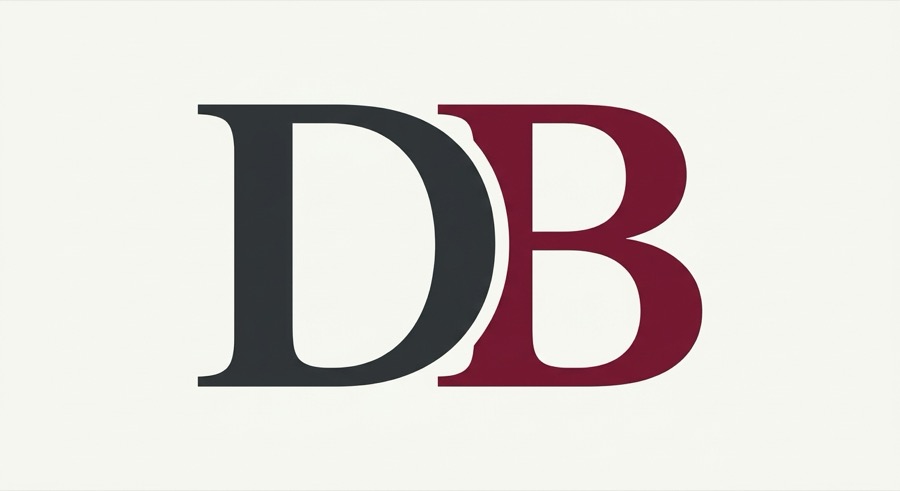 DB monogram in charcoal and burgundy