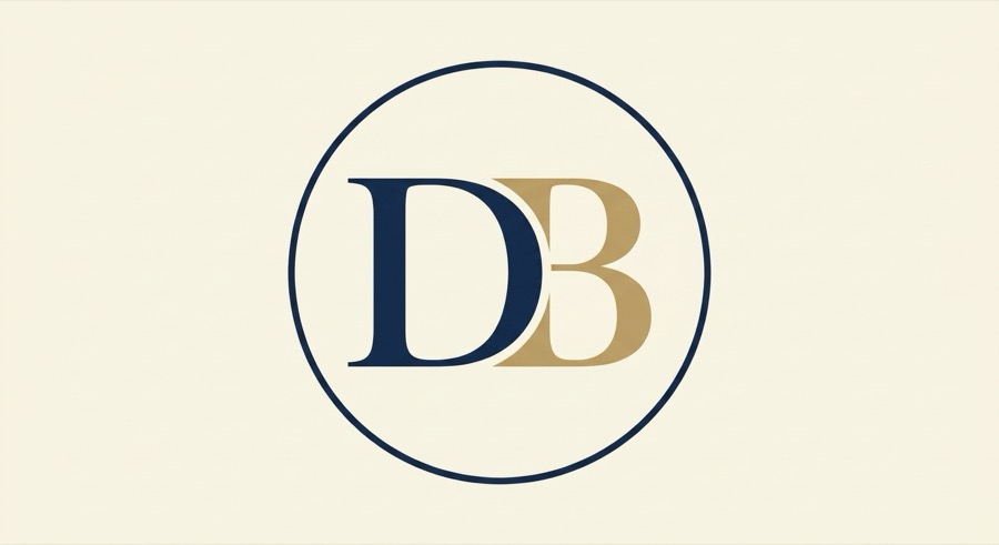 DB monogram inside a thin circular rule