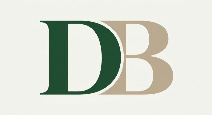 DB monogram in green and stone