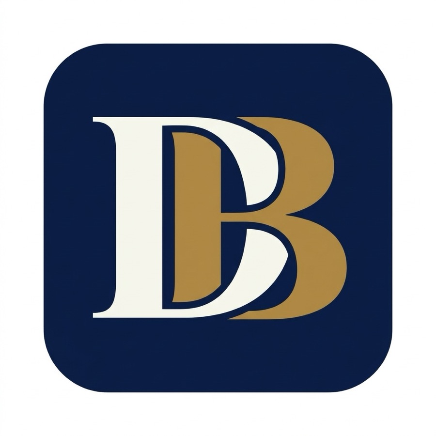 DB monogram reversed out on a navy app icon