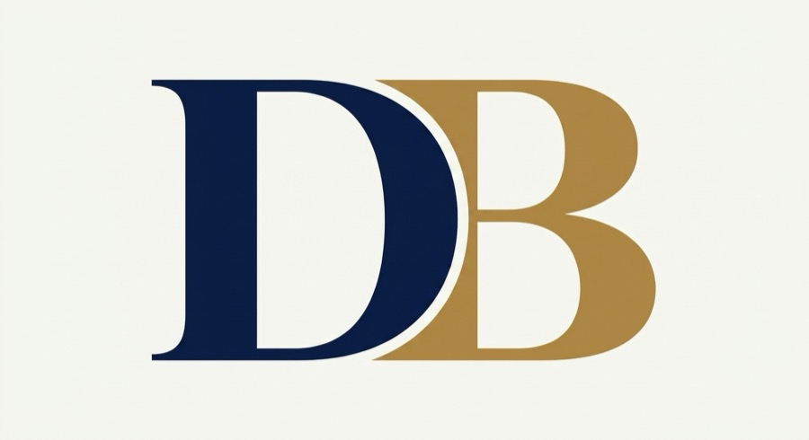 DB monogram in navy and brass