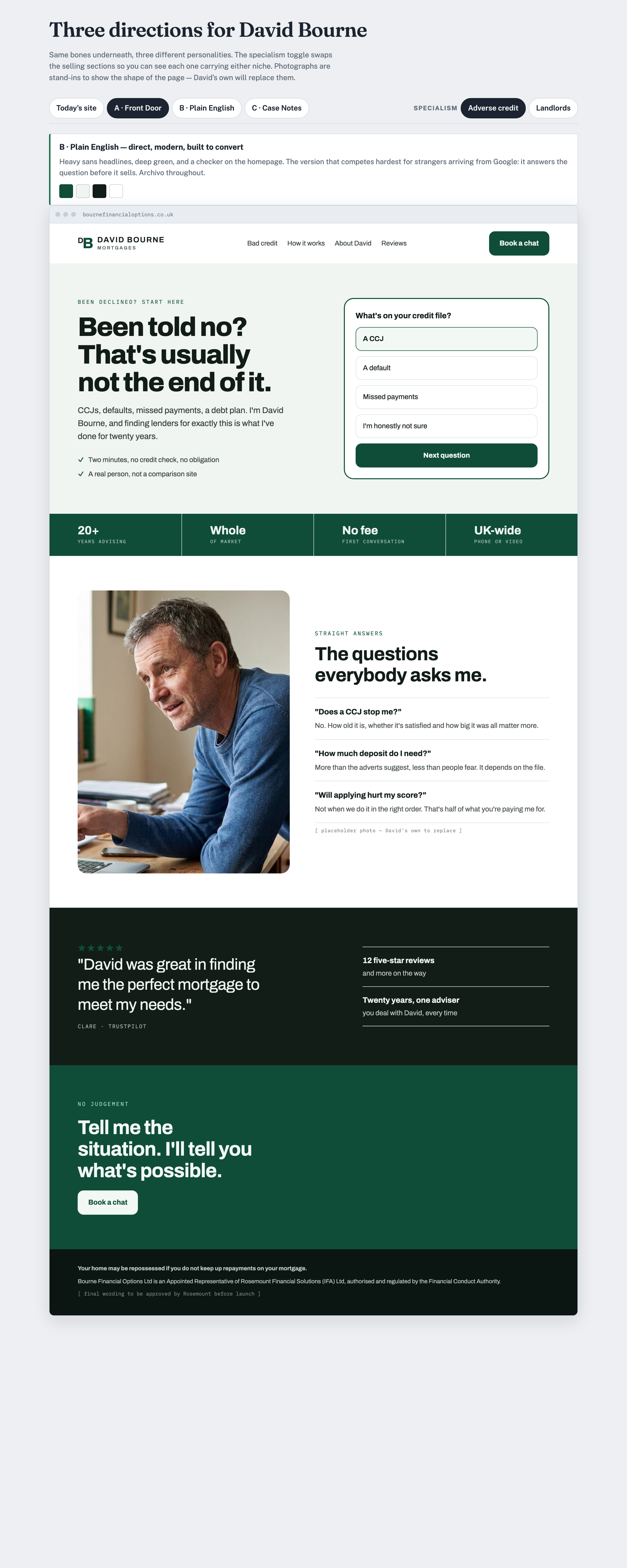 Website direction B, deep green