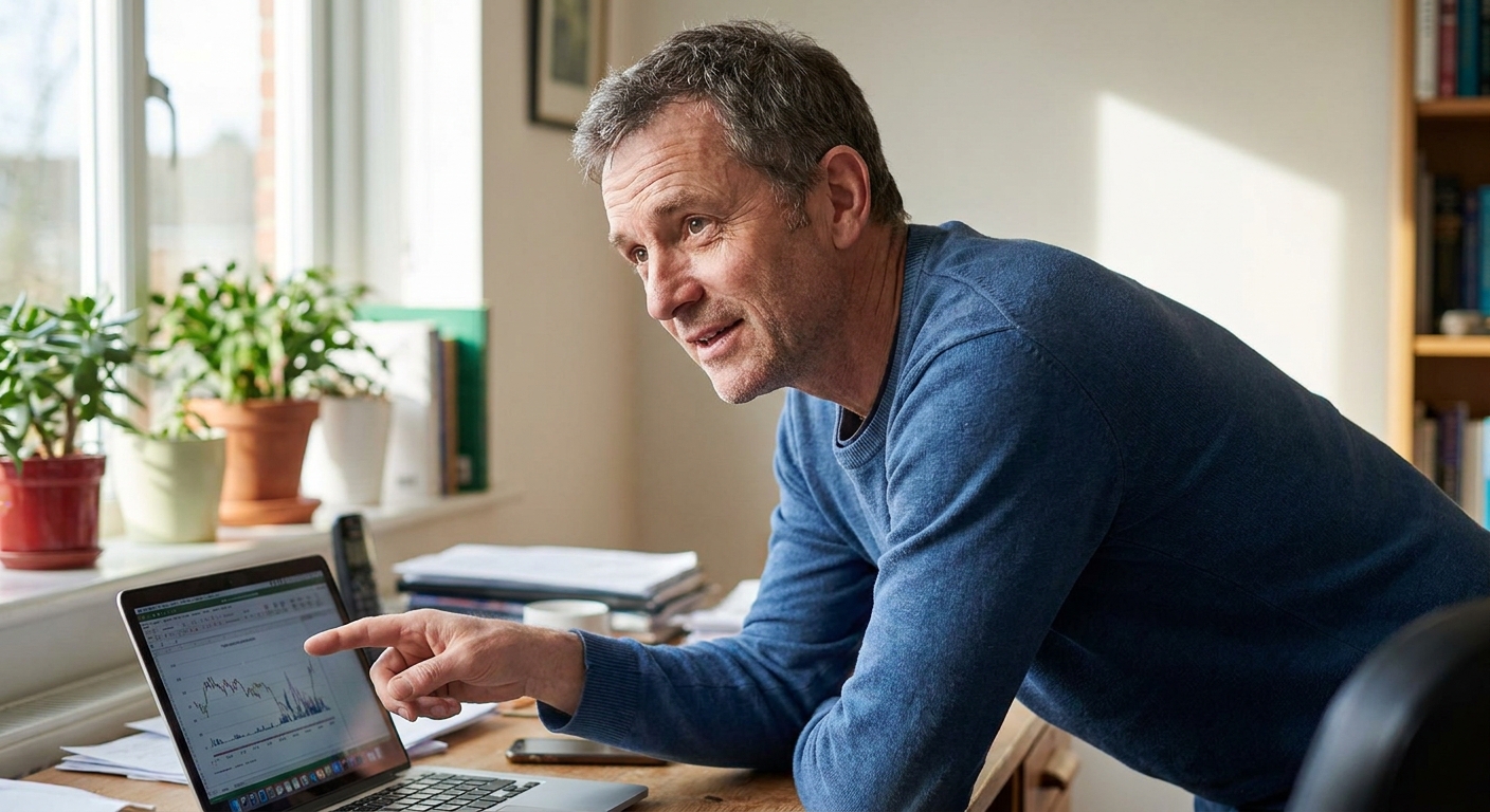 Placeholder photo of an adviser explaining something at a laptop